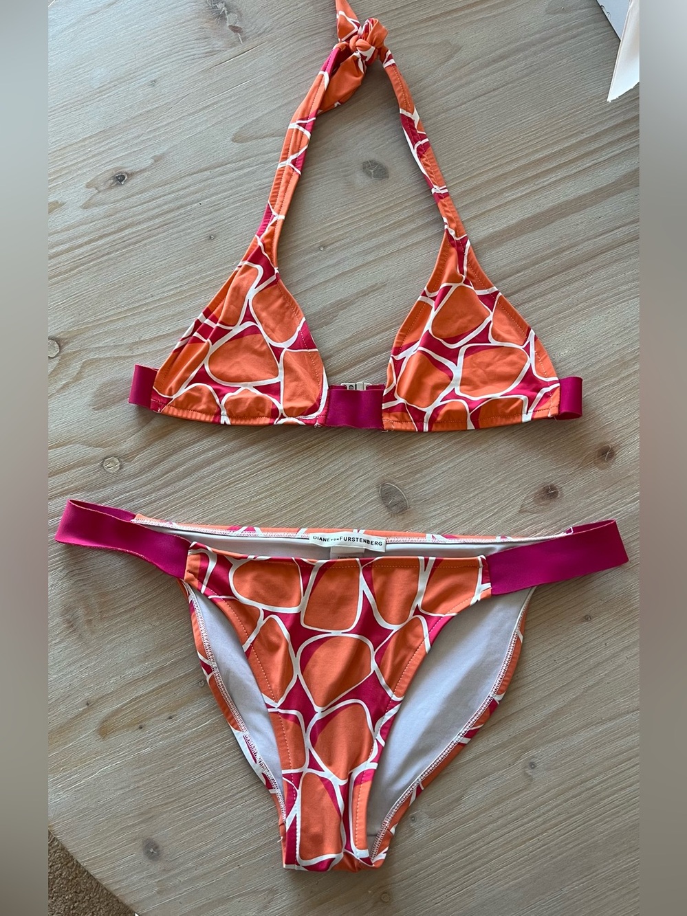 DVF Diane von Furstenberg Pink Orange Two Piece Bikini Set Size M